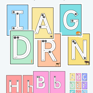 Material tarjetas trazos letras mayúsculas y de imprenta