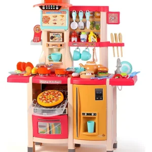 Cocina Little Cooks con Vapor Luz Y Agua 1 mt con 65 accesorios (Azul / Rosa)