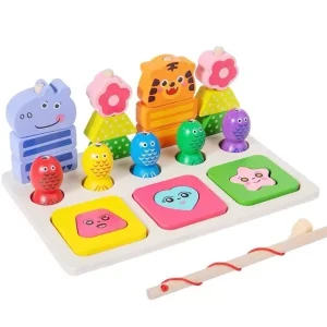 Juego Apilable y Pesca de Madera 3 en 1 Happy Animals
