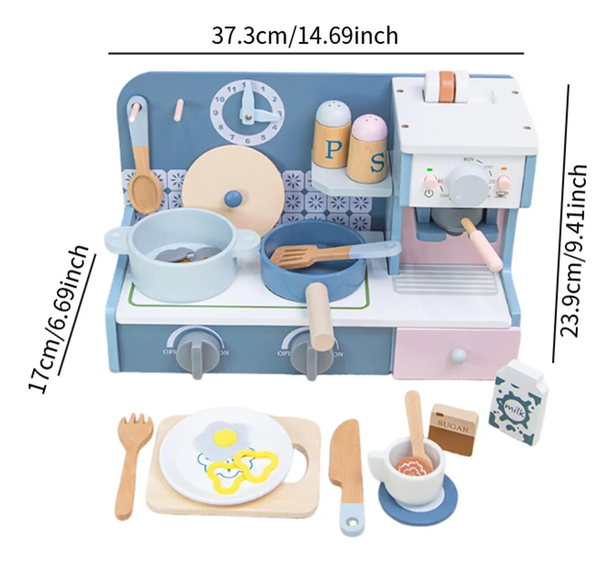 Juego de Cocina con Cafetera de Madera – Kabi - Imagen 4