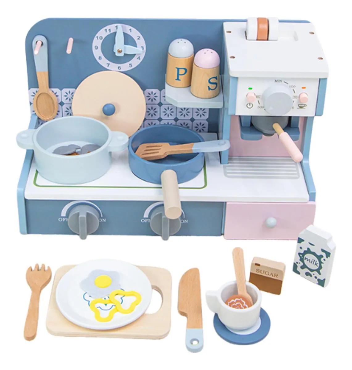 Juego de Cocina con Cafetera de Madera – Kabi - Imagen 2