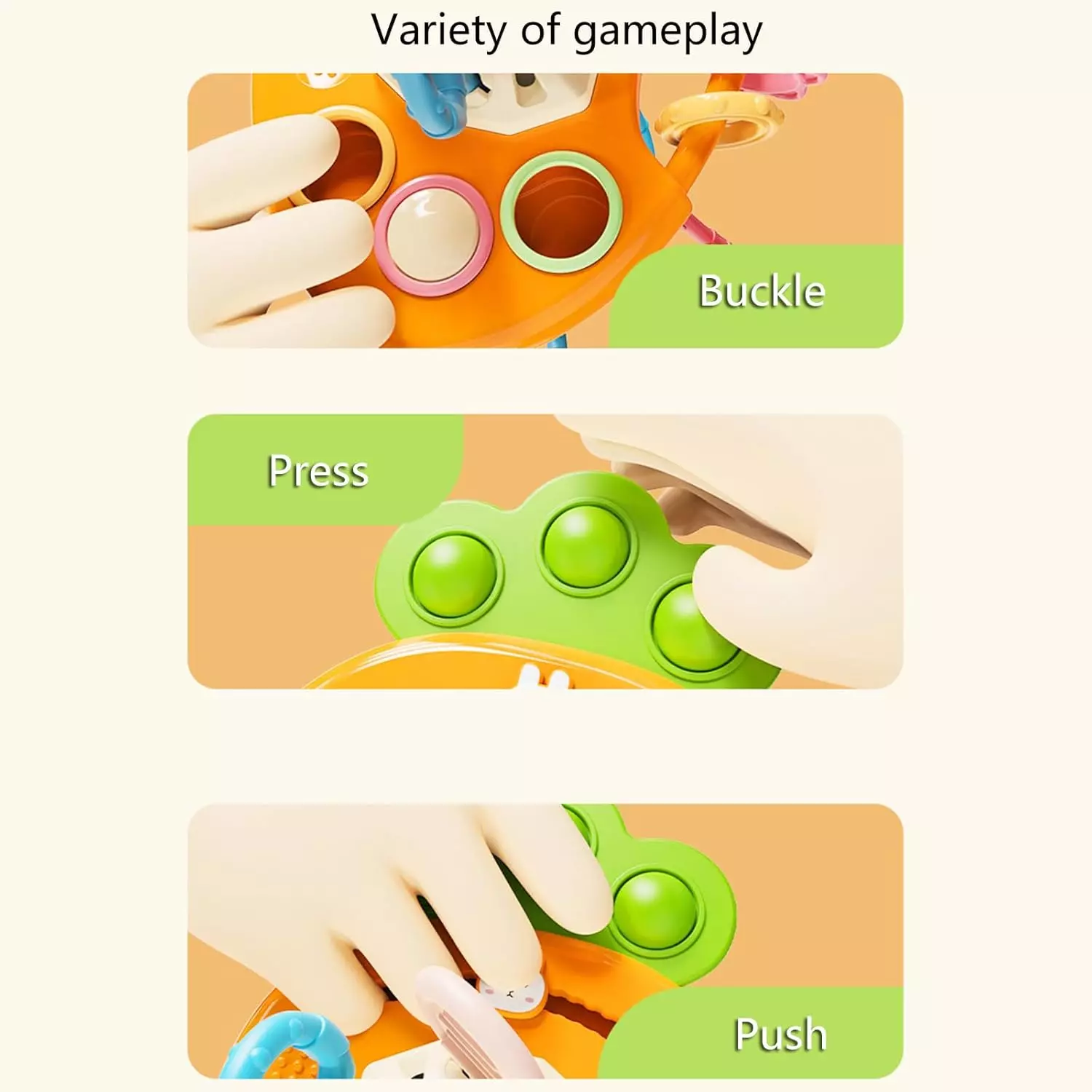 Juguete zanahoria baby Tiras de silicona sensorial 5 en 1 - Imagen 5