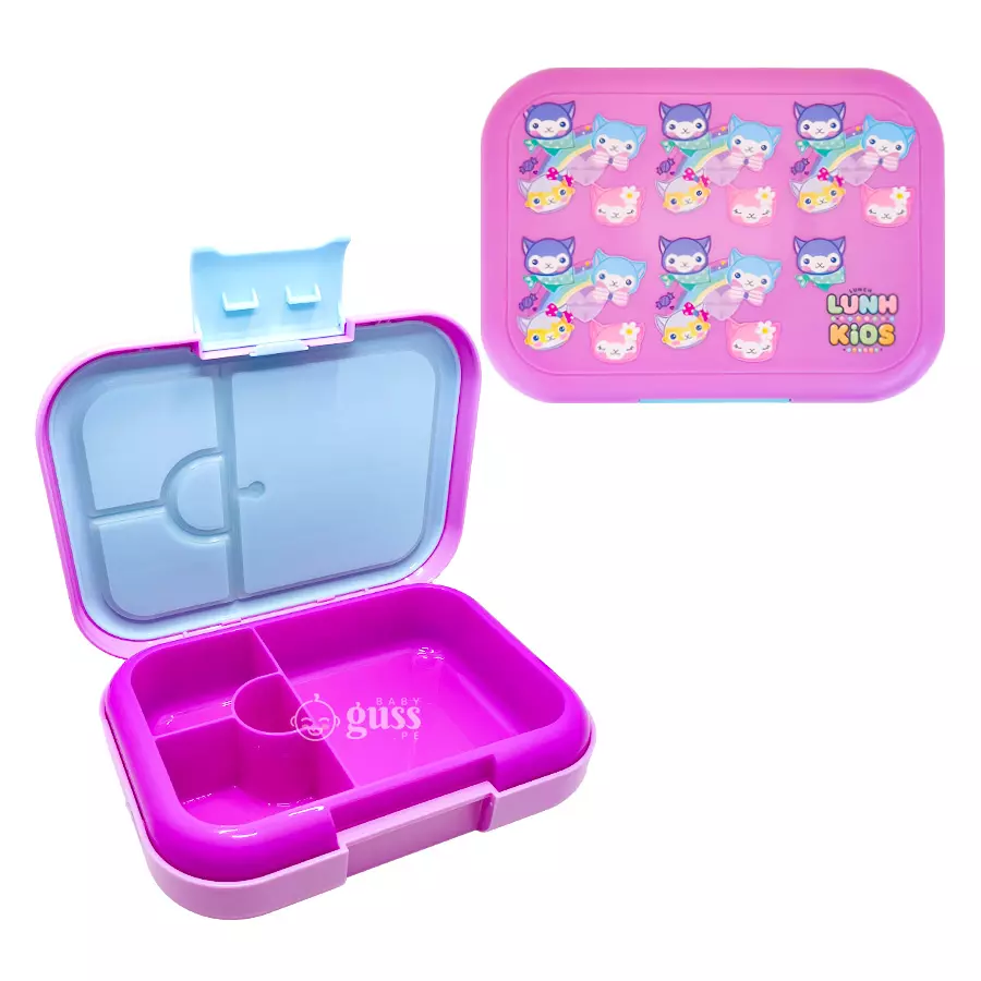Lunch Box Bento 4 Divisiones Fucsia Cats