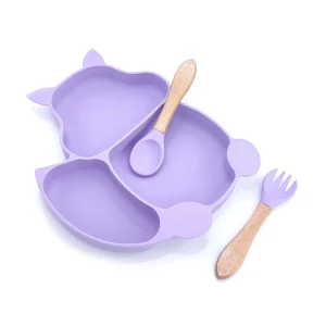 Plato de silicona Ardilla con cubiertos (Lila)